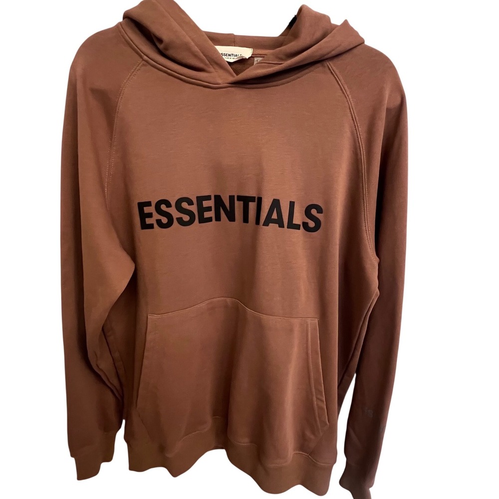 Fear of God Essentials Hoodie Cotton Logo Pullover. Brown.Mens Large